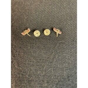 Two Vintage Ballou Reg'd Glittery Enamel Dragonfly Tie Tack Gold Tone Lapel Pins